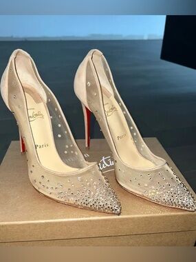 Christian Louboutin Follies Strass Nude Crystal Embellished Pointed-Toe Pumps